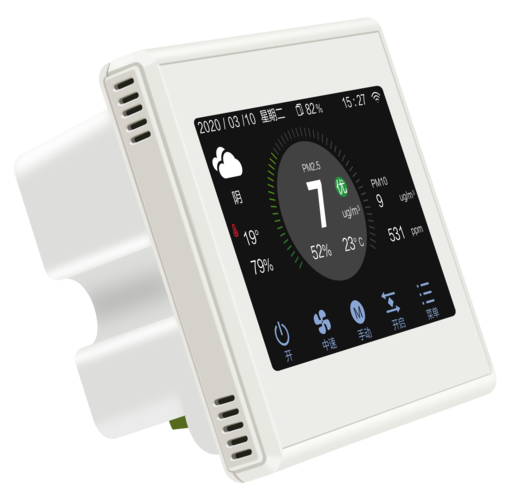 35寸触摸新风彩屏控制器G5S 激光PM2.5、温湿度显示，可选CO2监测
